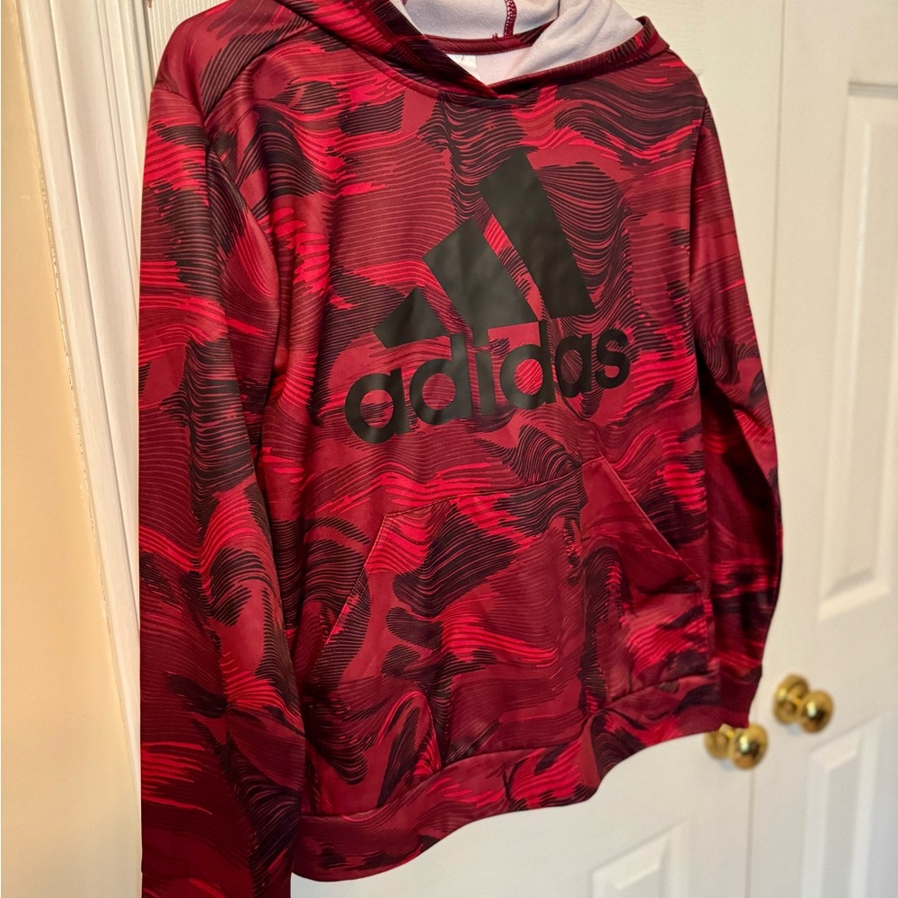 adidas Red & Black Camouflage Logo Pullover Hoodie